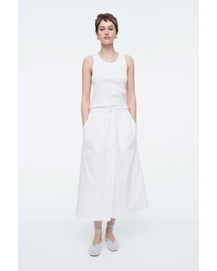 Drawstring Midi Skirt White