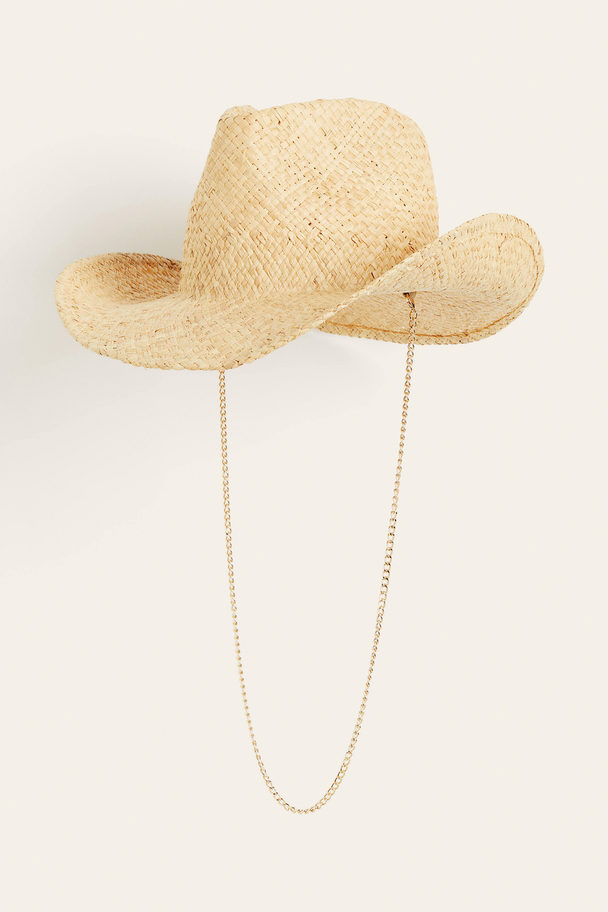 H&M Chain-detail Straw Hat Light Beige