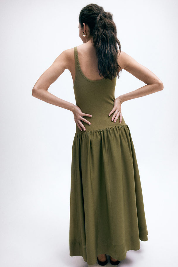 H&M Flared-skirt Dress Khaki Green