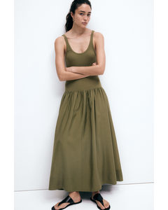 Flared-skirt Dress Khaki Green