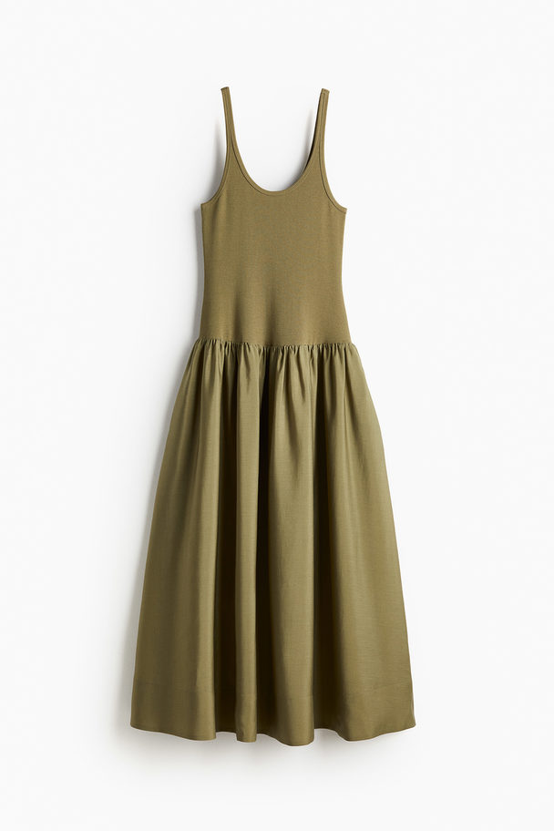 H&M Flared-skirt Dress Khaki Green