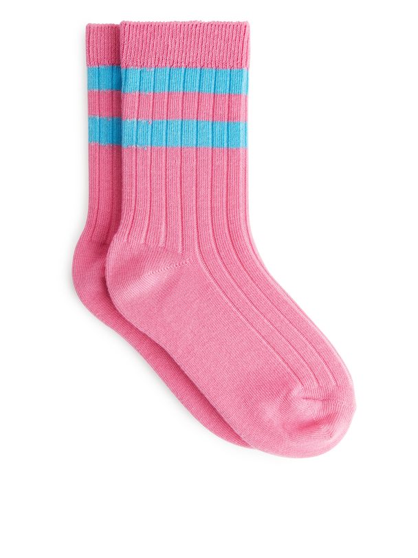 ARKET Rib Knit Socks Set Of 2 Pink/blue