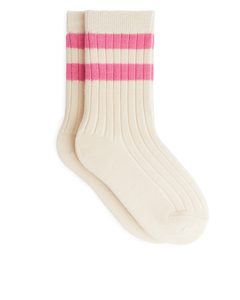 Rib Knit Socks Set Of 2 Beige/pink
