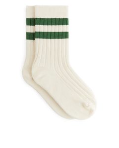Rib Knit Socks Set Of 2 White/green