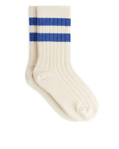 Rib Knit Socks Set Of 2 Off White/blue