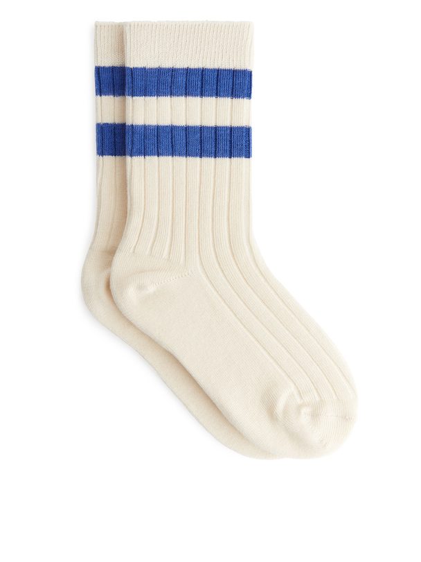 ARKET Rib Knit Socks Set Of 2 Off White/blue