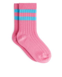 Rib Knit Socks Set Of 2 Pink/blue