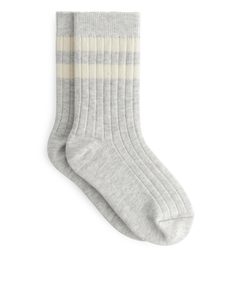 Rib Knit Socks Set Of 2 Grey Melange