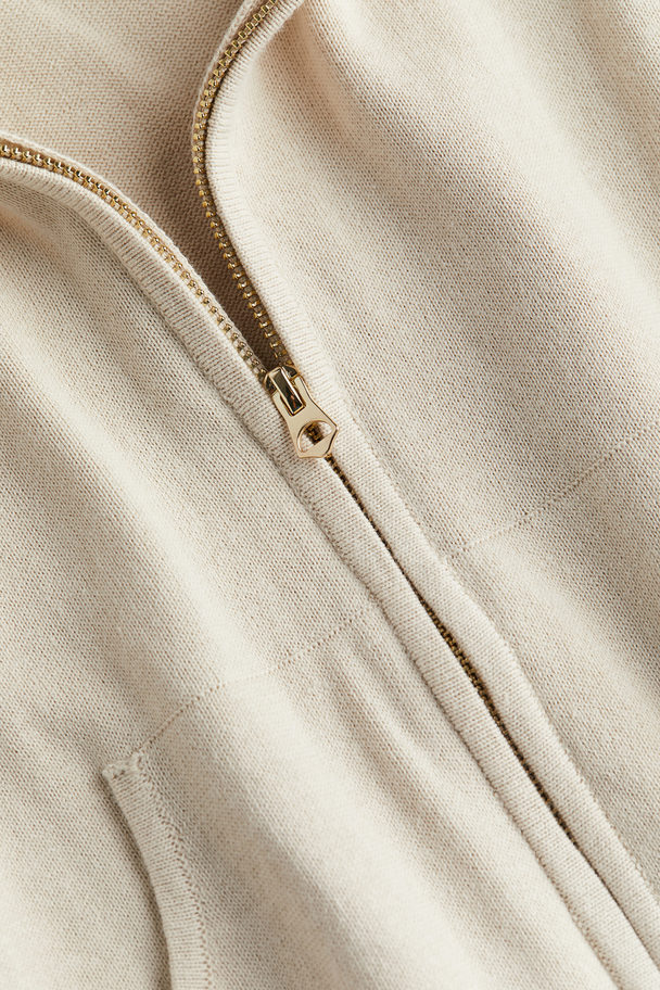 H&M Knitted Zip-through Hoodie Light Beige