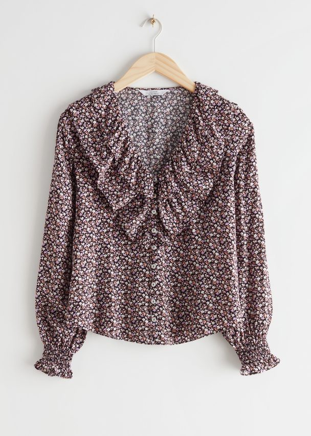 & Other Stories Ruffled Shell Button Blouse Floral Print