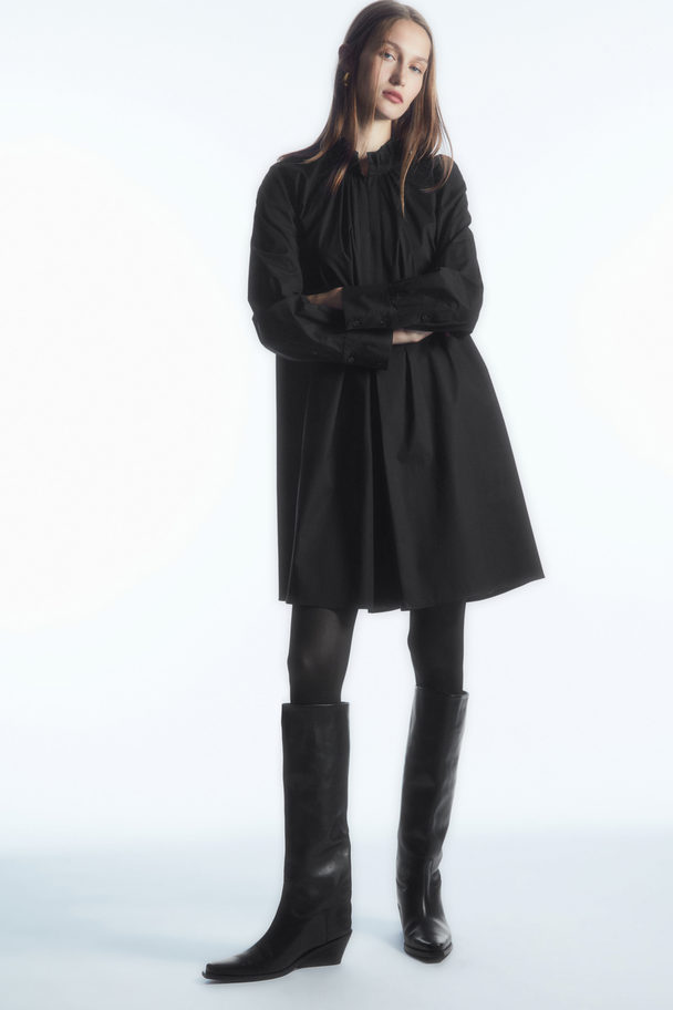 COS Ruffled-collar Mini Shirt Dress Black