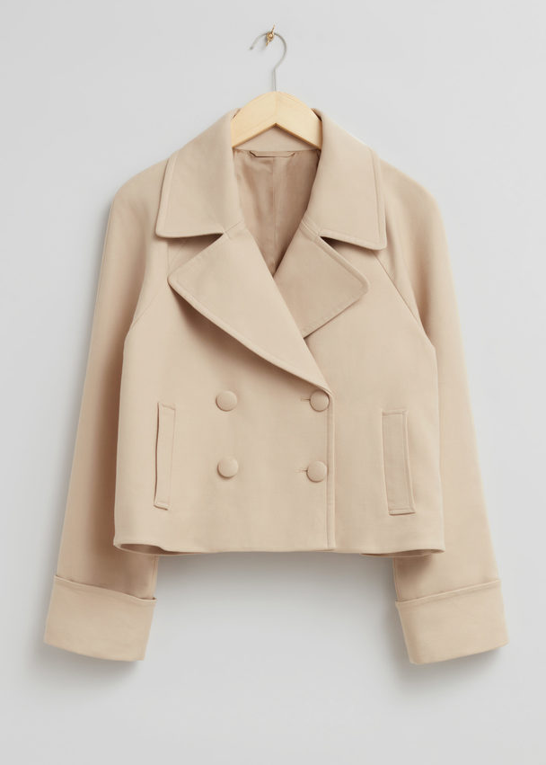 & Other Stories Relaxed Cropped Pea Coat Light Beige
