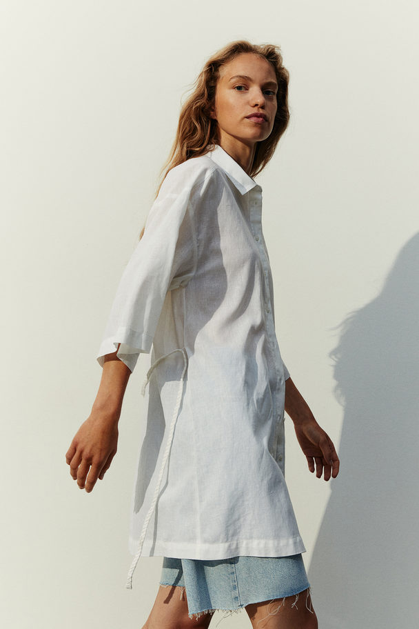 H&M Linen-blend Shirt Dress White