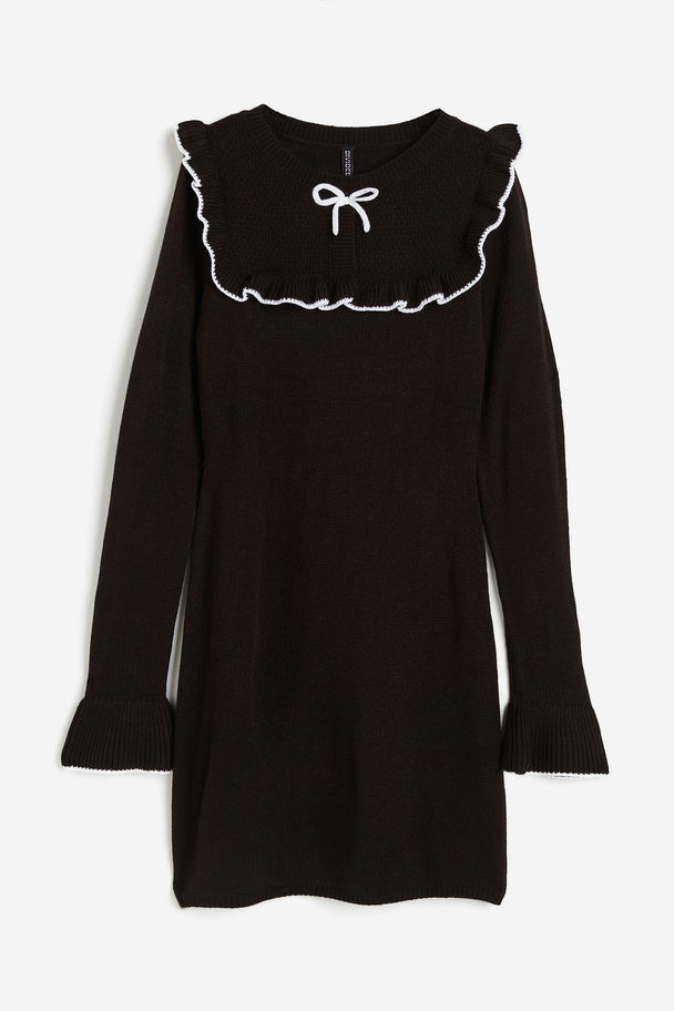 H&M Frill-trimmed Knitted Dress Black