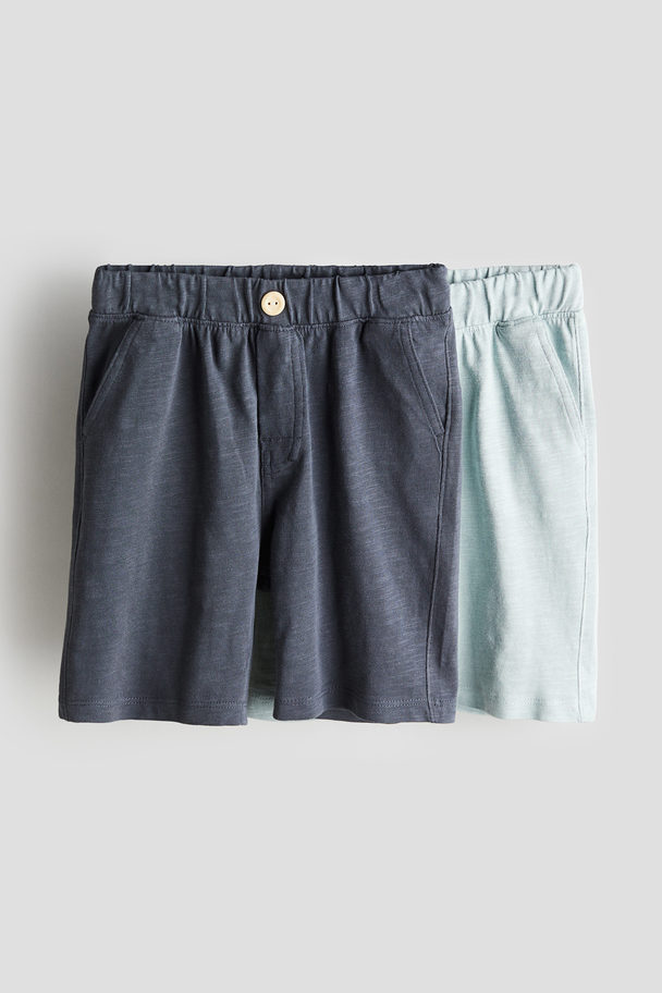 H&M 2-pack Cotton Jersey Shorts Navy Blue/turquoise