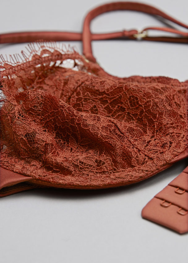& Other Stories Floral Lace Underwire Bra Brown
