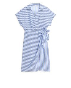 Midi Linen Wrap Dress Blue/white