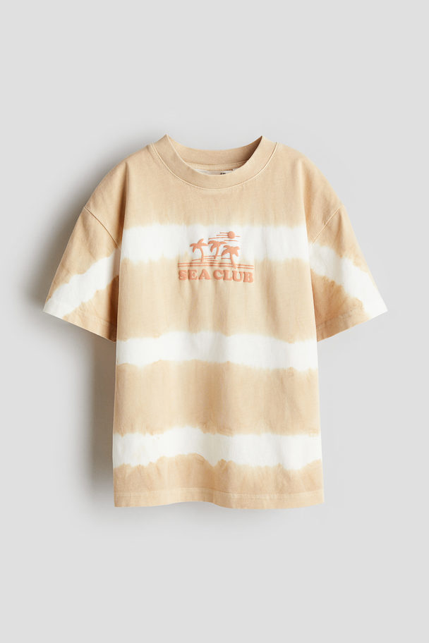 H&M Motif-detail Cotton T-shirt Beige/tie-dye