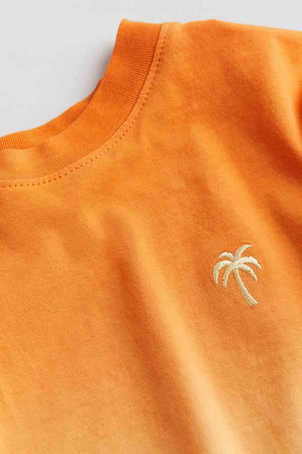 H&M Motif-detail Cotton T-shirt Orange/palm Tree