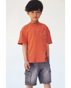 Motif-detail Cotton T-shirt Orange/palm Tree