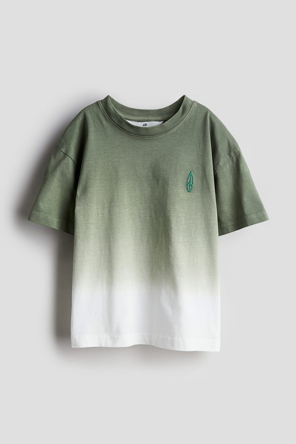 H&M T-shirt I Bomull Med Motiv Kakigrønn/ombre