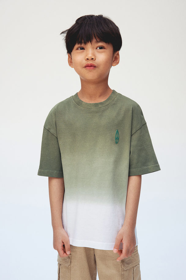 H&M Motif-detail Cotton T-shirt Khaki Green/ombre