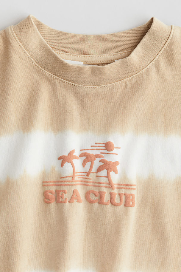 H&M Motif-detail Cotton T-shirt Beige/tie-dye