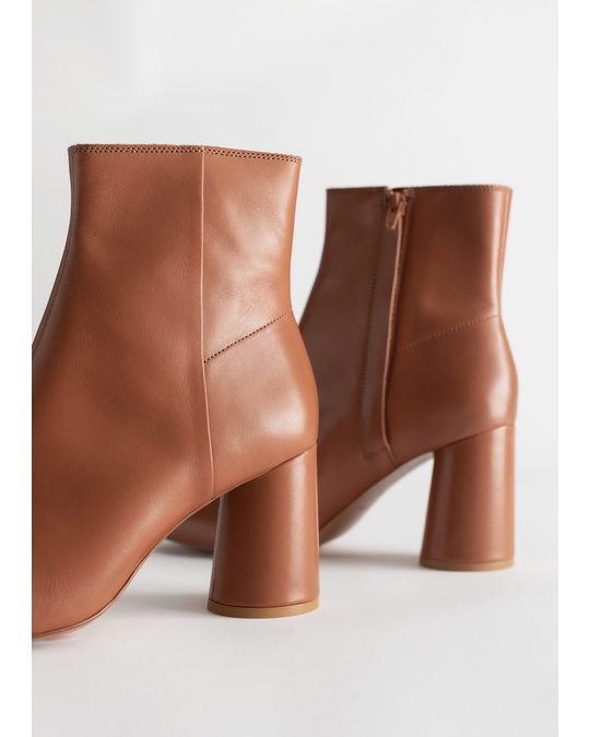 & Other Stories Almond Toe Leather Ankle Boots Tan