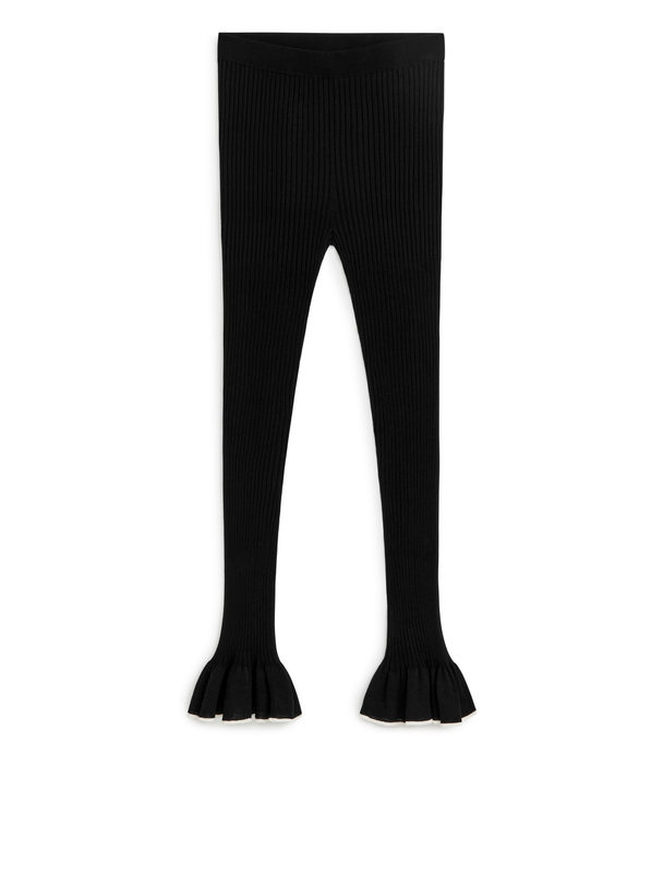 ARKET Frill Rib-knit Trousers Black