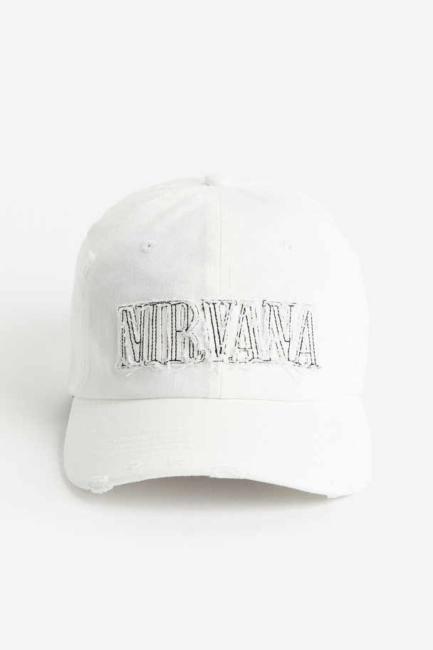 H&M Kasket I Twill Med Applikation Hvid/nirvana