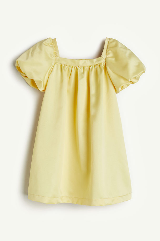 H&M Balloon-sleeved Satin Dress Yellow