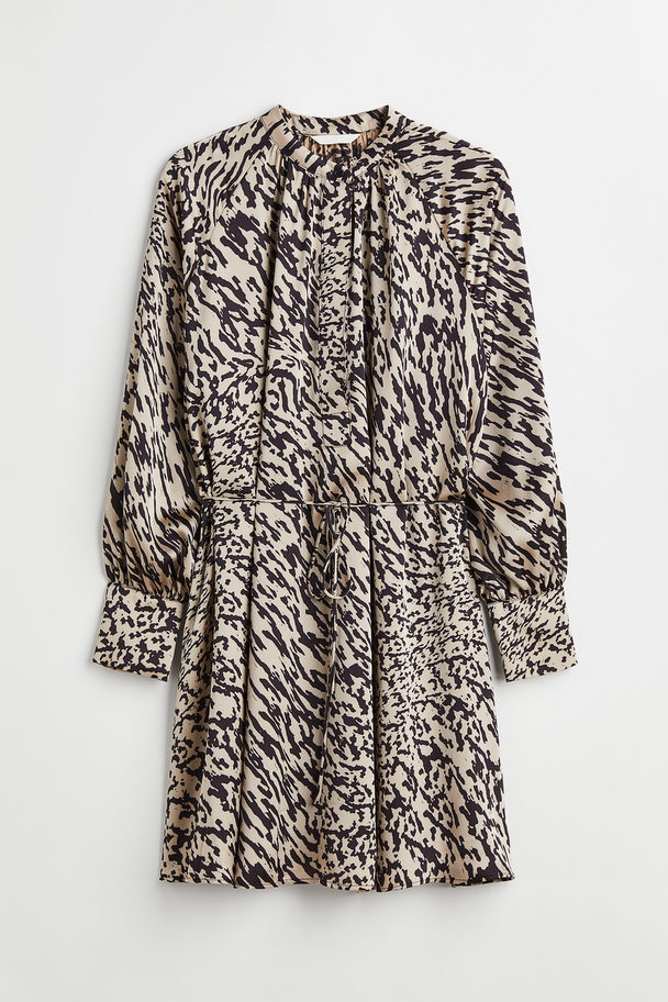 H&M Short Satin Dress Light Beige/patterned