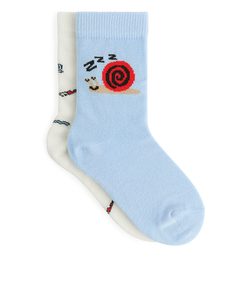 Jacquard Socks, 2 Pairs Light Blue/white