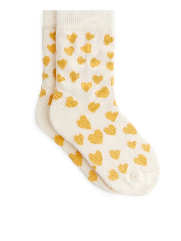 Arket Jacquard Socks, 2 Pairs Yellow/heart