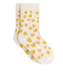 Jacquard Socks, 2 Pairs Yellow/heart
