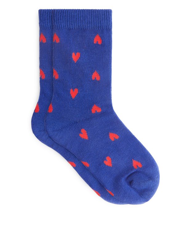 ARKET Jacquard Socks, 2 Pairs Blue/red Hearts
