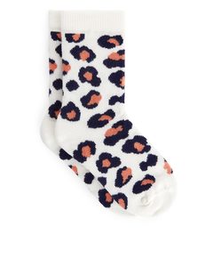 Jacquard Socks, 2 Pairs White/black