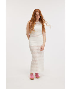Crochet Style Sleeveless Dress White