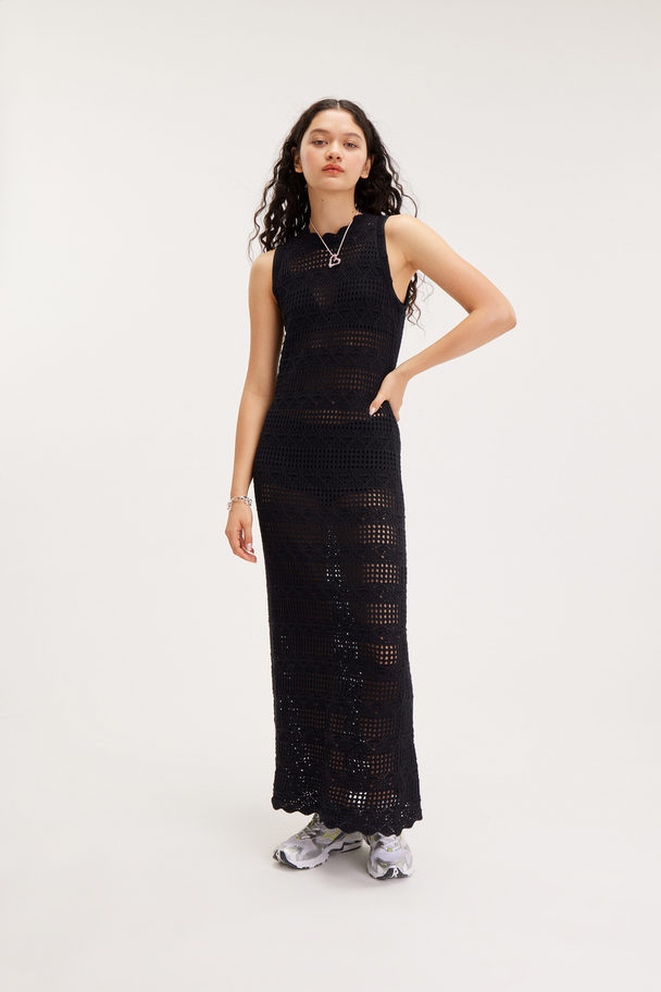 Monki Crochet Style Sleeveless Dress Black