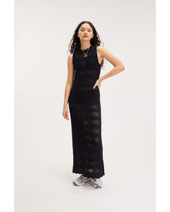 Crochet Style Sleeveless Dress Black