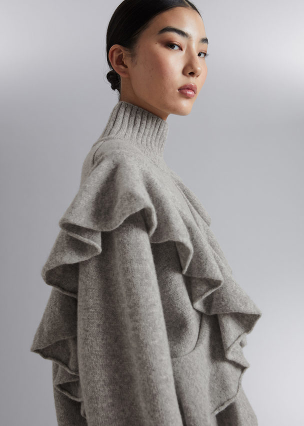 & Other Stories Ruffled Wool Knit Jumper Grey