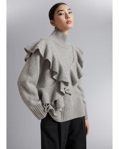 Ruffled Wool Knit Jumper Grey