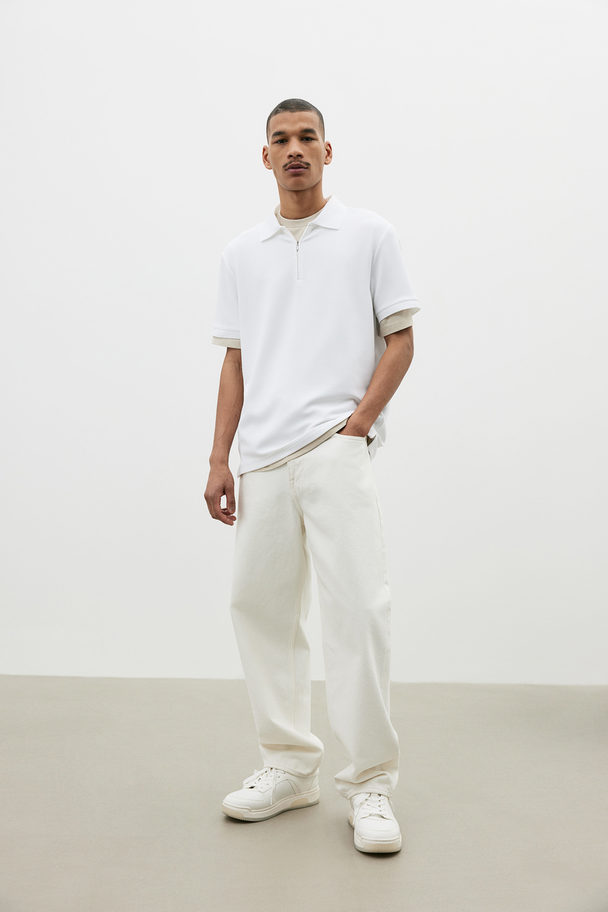H&M Poloshirt mit Zipper in Slim Fit Weiß