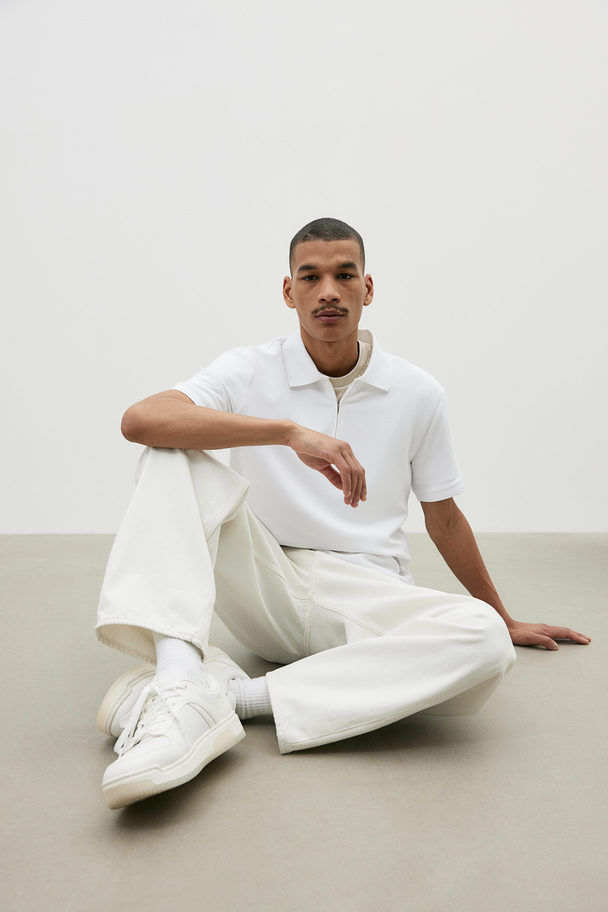 H&M Poloshirt mit Zipper in Slim Fit Weiß