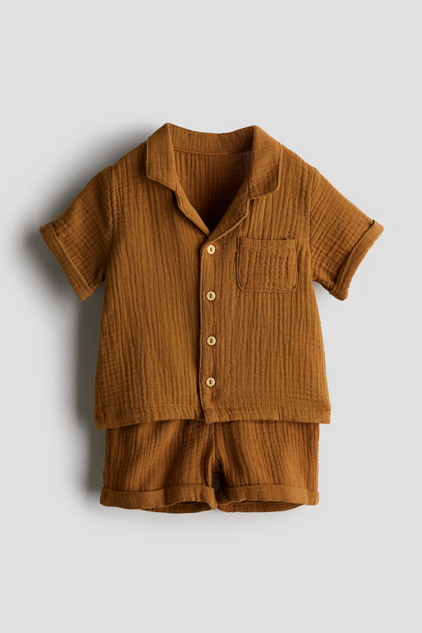 H&M 2-piece Cotton Muslin Set Brown