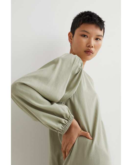 H&M Balloon-sleeved Dress Sage Green