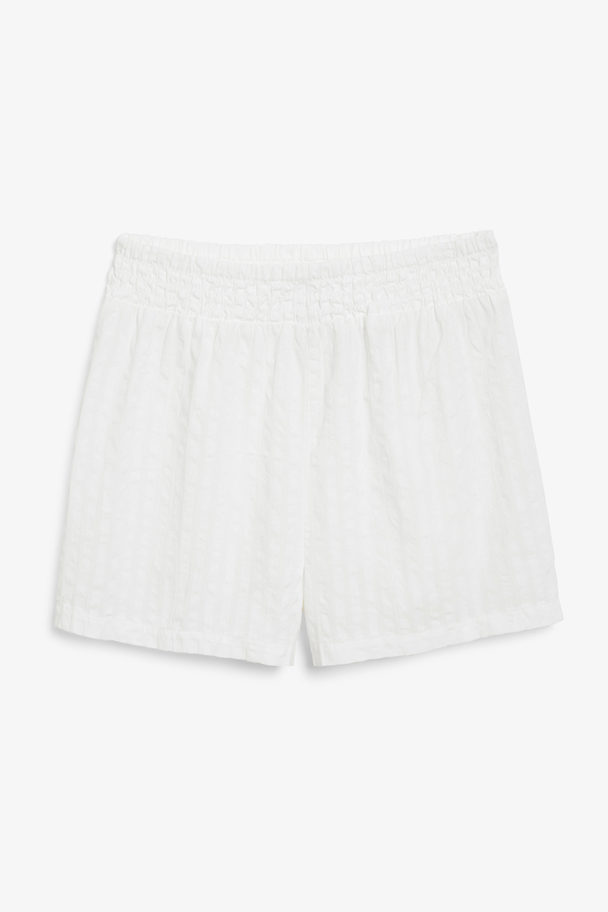 Monki White Seersucker Shorts White Stripes