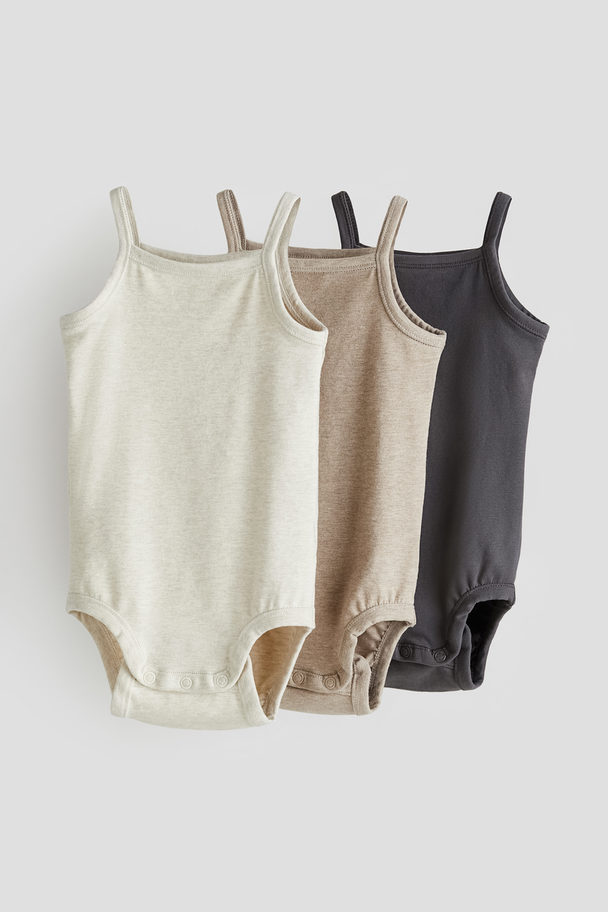 H&M 3-pack Sleeveless Bodysuits Light Beige/dark Grey