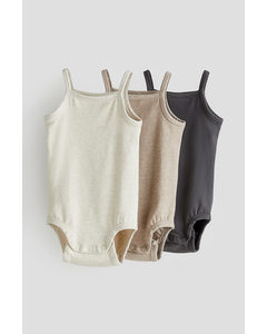 3-pack Sleeveless Bodysuits Light Beige/dark Grey