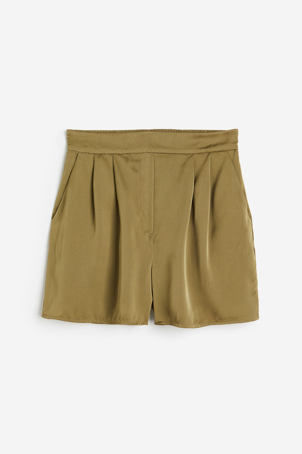 H&M Dra-på-shorts I Satin Khakigrön